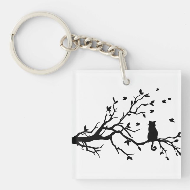 Porte-clés Chat sur un arbre - silhouette (Devant)
