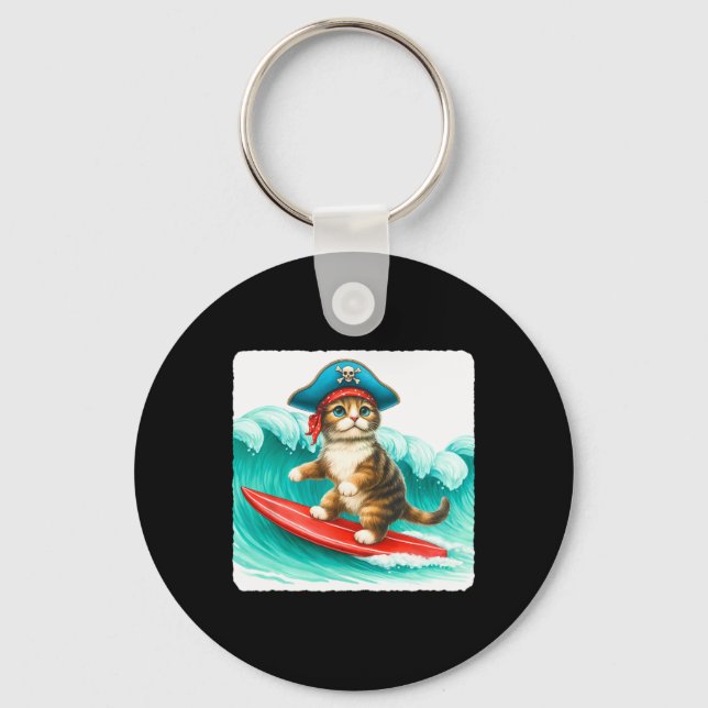Porte-clés Chat surfeur avec chapeau de pirate sur planche de (Recto)