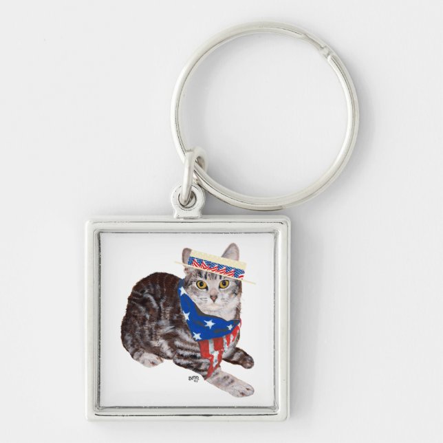 Porte-clés Chat tabby américain patriotique (Devant)