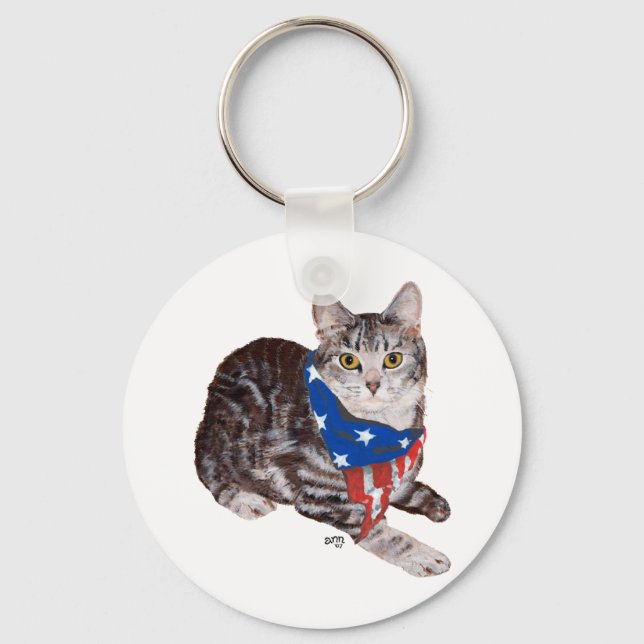 Porte-clés Chat tabby américain patriotique (Recto)