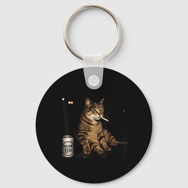 Porte-clés Chat Tabby Cool Fumant Graphique Rétro Attitude (Recto)
