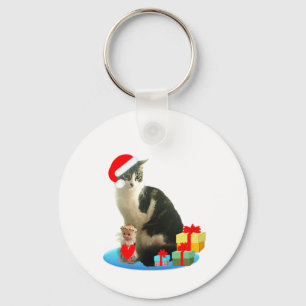 Porte-clés chat tigré de Noël et joli petit ange