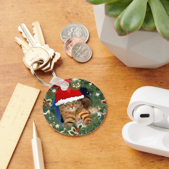 Porte-clés chat tigré mignon de Noël (Bureau)