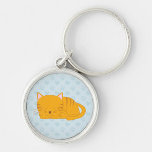 Porte-clés Chat tigré orange de sommeil