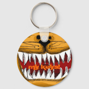 Porte-clés Chat tigré orange Humoristique Chat aux dents poin