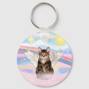Porte-clés Chat tigré tabby ange dans les nuages
