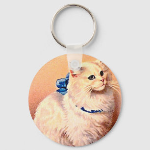 Porte-clés Chat vintage avec Bleu Bow