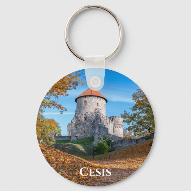 Porte-clés Château médiéval entouré de forêt (Recto)