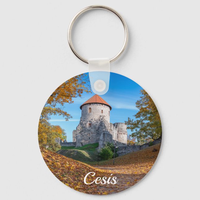 Porte-clés Château médiéval entouré de forêt (Recto)