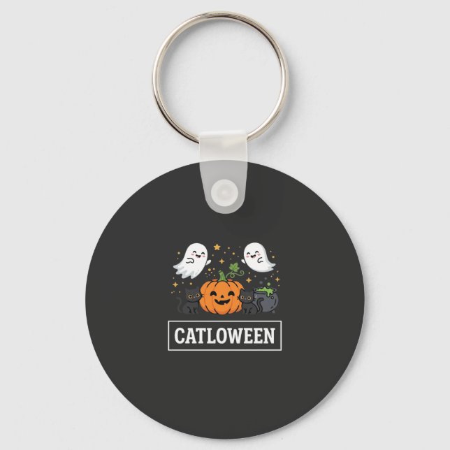 Porte-clés Chatloween Mignon Chat Fantôme Design Halloween_1 (Recto)