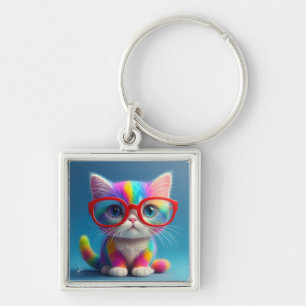 Porte-clés Chaton arc-en-ciel portant des lunettes-46568