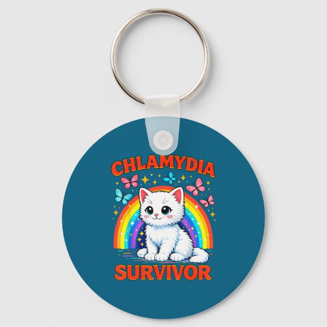 Porte-clés Chaton Blanc Survivant de Chlamydia Drôle et Sarca (Recto)