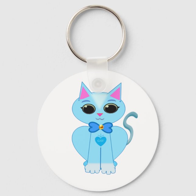 Porte-clés Chaton bleu clair mignon élégant (Recto)