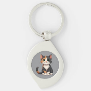 Porte-clés Chaton Calico Fantaisiste avec une Attitude de Cha