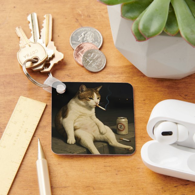 Porte-clés Chaton Cigarette Drôle Chat Qui Fume Mème Générati (Bureau)