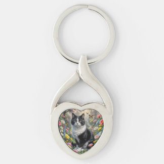 Porte-clés Chaton dans le jardin de fleurs