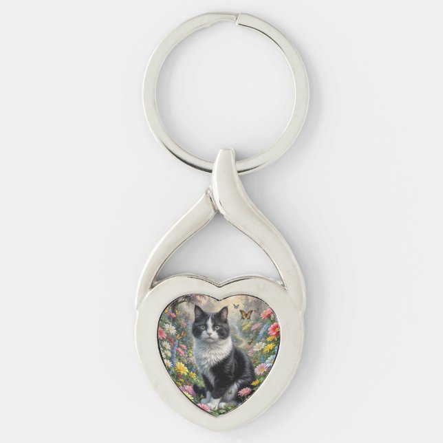 Porte-clés Chaton dans le jardin de fleurs (Devant)