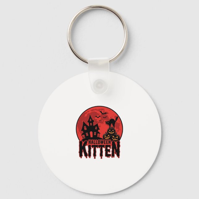 Porte-clés Chaton d'Halloween Maison Hantée Chat Graphique_1 (Recto)