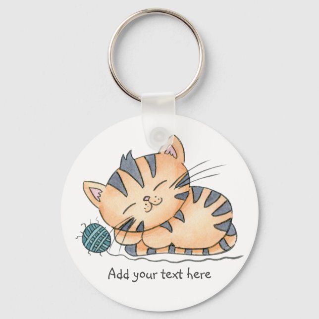 Porte-clés Chaton endormi avec de la laine (Recto)