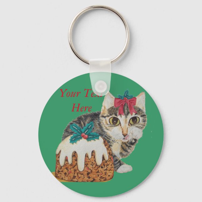 Porte-clés chaton gris mignon boudin pour Noël (Recto)