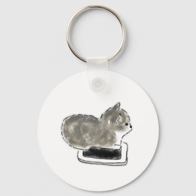 Porte-clés Chaton Gris Sur Smartphone Dessin Au Crayon (Recto)