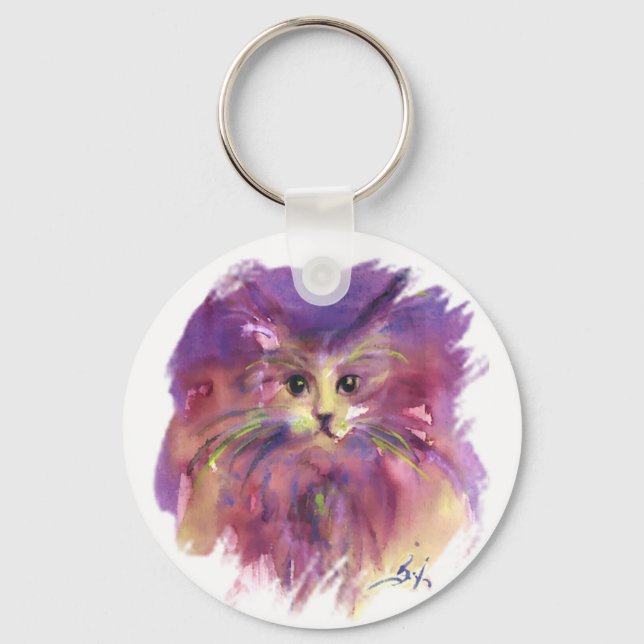 PORTE-CLÉS CHATON VIOLET, PORTRAIT DE CHAT (Recto)