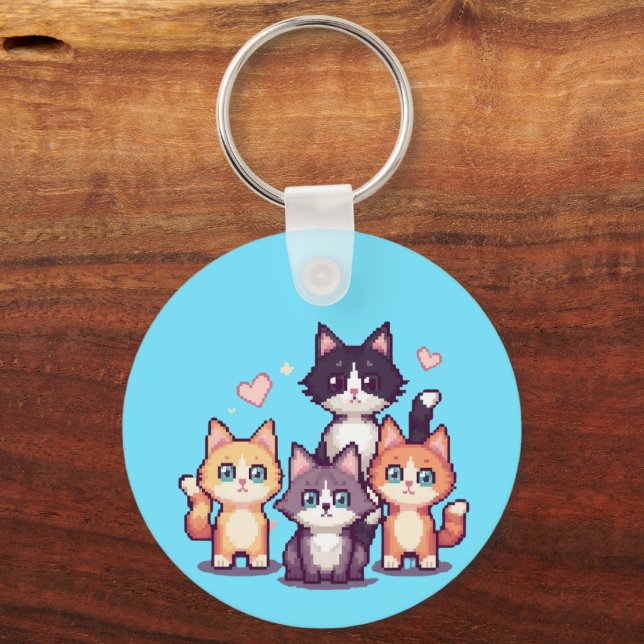 Porte-clés Chatons Colorés Pixelisés  (Recto)