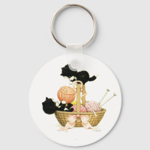 Porte-clés Chatons vintages dans le panier
