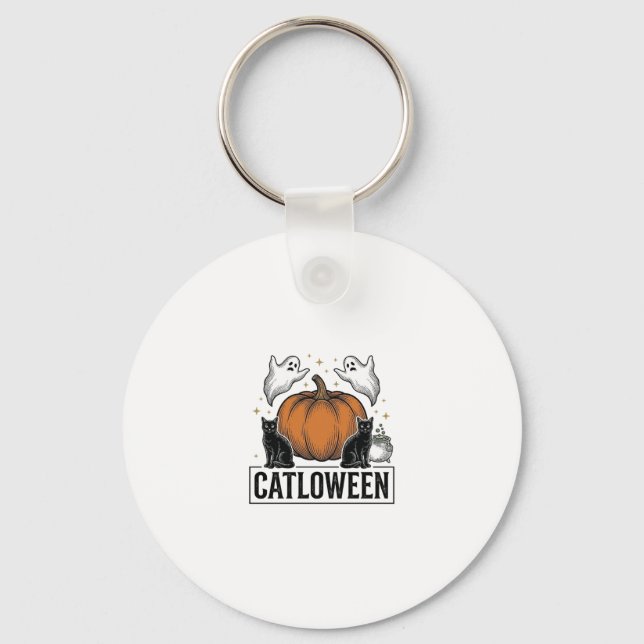 Porte-clés Chatoween Chat Noir Fantôme Halloween Conception V (Recto)