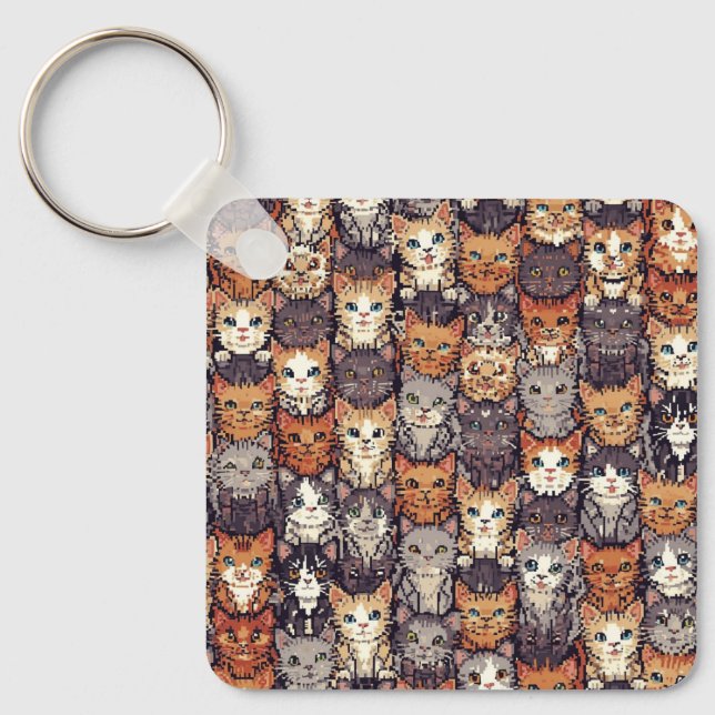 Porte-clés Chats Colorés Pixelisés Numériques (Recto)