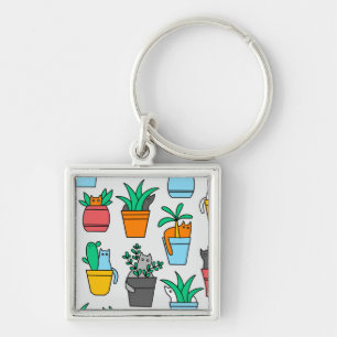 Porte-clés Chats dans les pots à fleurs