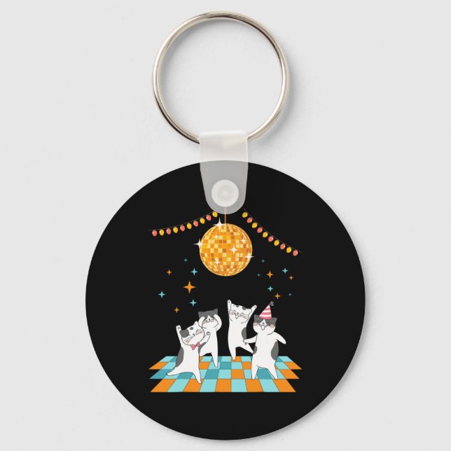 Porte-clés Chats De Fête Dansant Sous Disco Ball (Recto)
