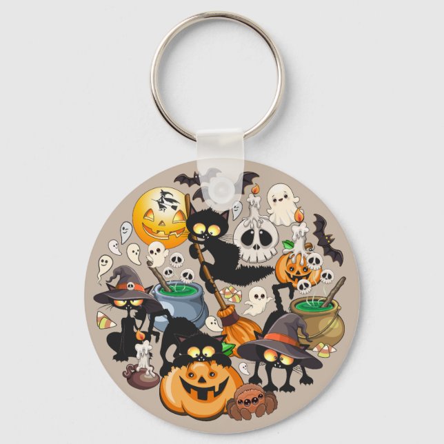 Porte-clés Chats drôles de Halloween Fête (Recto)