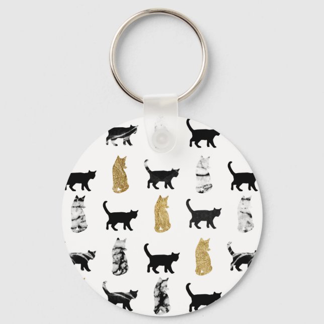 Porte-clés Chats Kitty en or et noir et Marbre blanc (Recto)