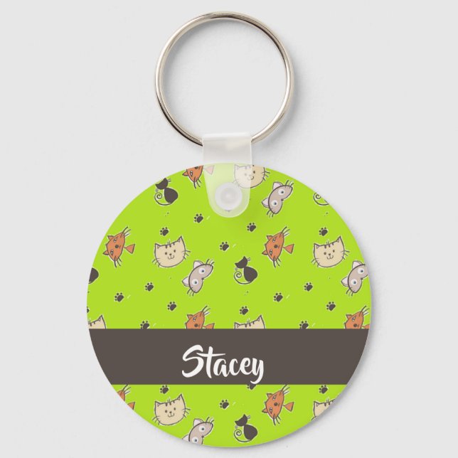 Porte-clés Chats mignons en vert (Recto)