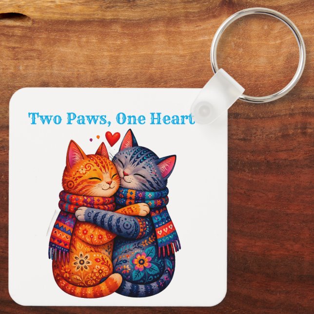 Porte-clés Chats mignons portant des écharpes Amis douillets  (Verso)