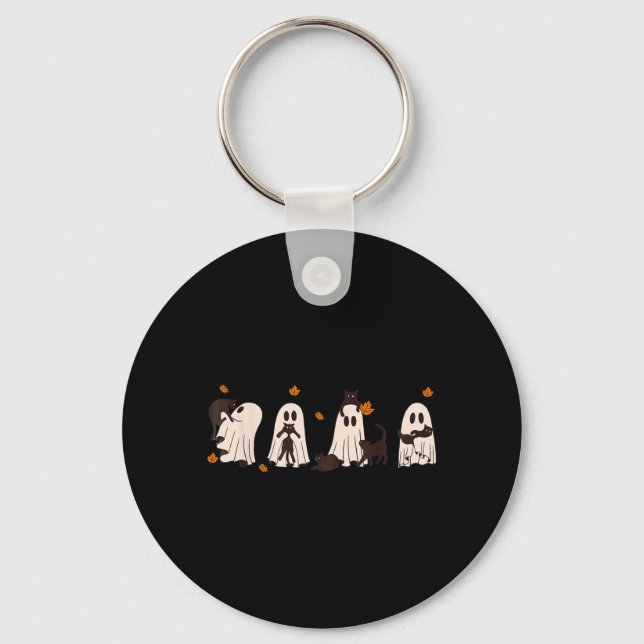 Porte-clés Chats noirs en chat fantôme mignon Halloween (Recto)