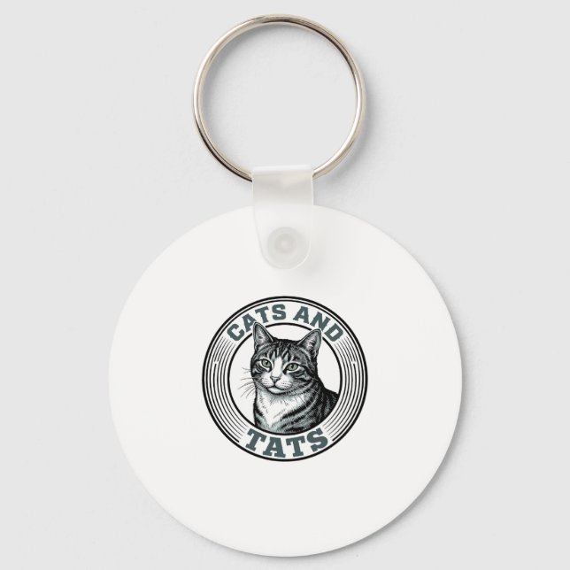 Porte-clés Chats Rétro et Tatouages Gravure Design de Chat_1 (Recto)
