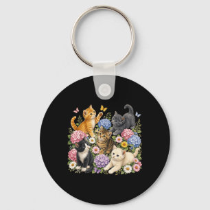 Porte-clés Chats Vintage Fleur Floral Mignon Chat Chaton Amou