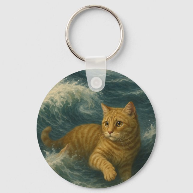 Porte-clés Chatte Rousse Courageuse Chevauchant les Vagues de (Recto)