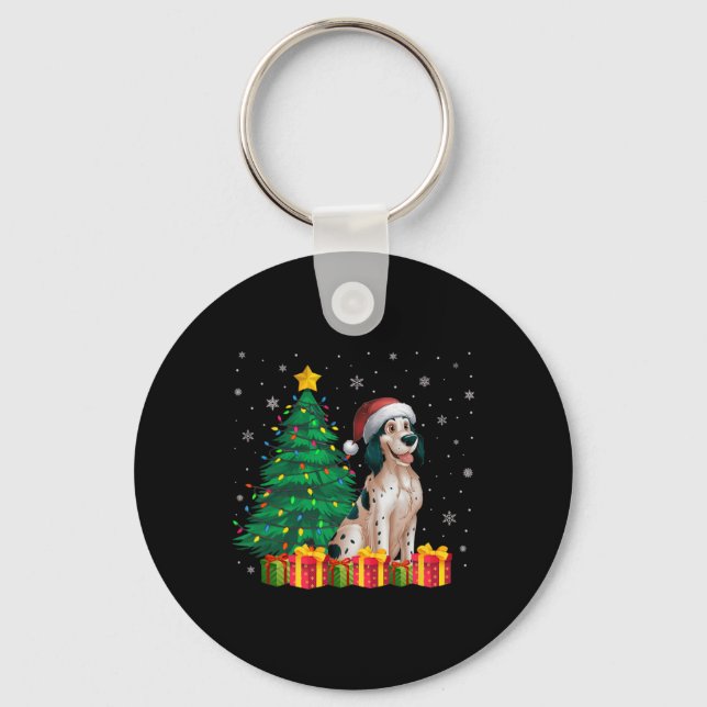 Porte-clés Chaud Anglais Setter Santa Hat Feux de Noël Chien (Recto)