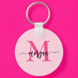 Porte-clés Chaud rose moderne Script Girl Monogramme Nom<br><div class="desc">Gardez vos clés dans le style avec notre Hot Pink Modern Script Girly Monogram Nom Porte - clé! Doté d'un design rose vif, ce porte - clé est personnalisé avec votre nom dans un script moderne chic pour une touche personnalisée et tendance. Parfait pour ajouter un peu de flair à...</div>