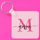 Porte-clés Chaud rose moderne Script Girl Monogramme Nom<br><div class="desc">Gardez vos clés dans le style avec notre Hot Pink Modern Script Girly Monogram Nom Porte - clé! Doté d'un design rose vif, ce porte - clé est personnalisé avec votre nom dans un script moderne chic pour une touche personnalisée et tendance. Parfait pour ajouter un peu de flair à...</div>