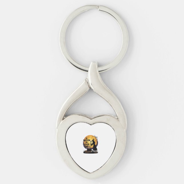 Porte-clés Chaudron de lune d'Halloween de bonne sorcière_1 (Devant)