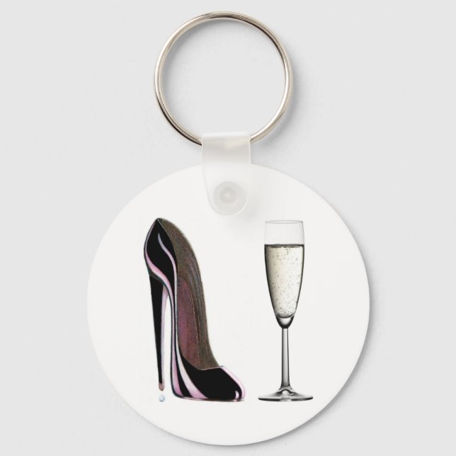 Porte-clés Chaussure Stiletto Noir et verre Champagne (Recto)