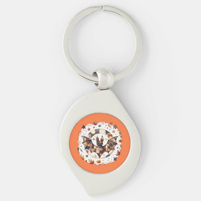 Porte-clés Chauve-souris patchwork d'Halloween aux couleurs d (Devant)