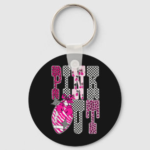 Porte-clés Checker Leopard Pink Out Football Cancer du sein A