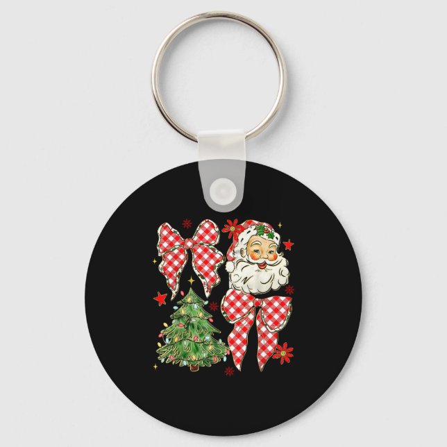 Porte-clés Checkered Coquette Bow Santa Claus Christmas Holid (Recto)