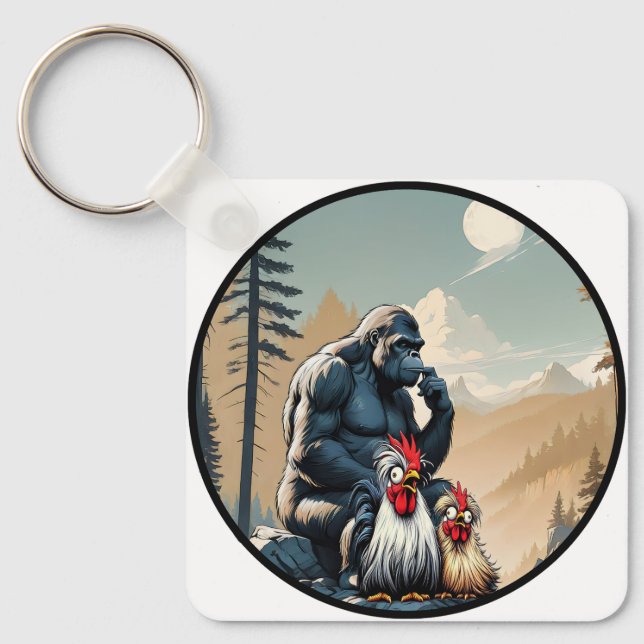 Porte-clés "Cheesy Chicken Meets Bigfoot Mountain" Keychain (Recto)