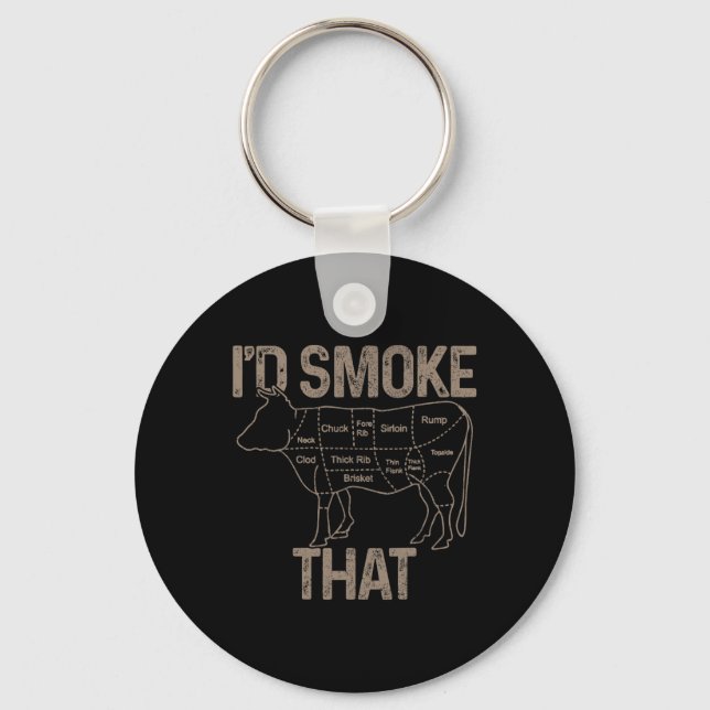 Porte-clés Chef Boucher Cuisinier BBQ Je Fumerais Cette Vache (Recto)